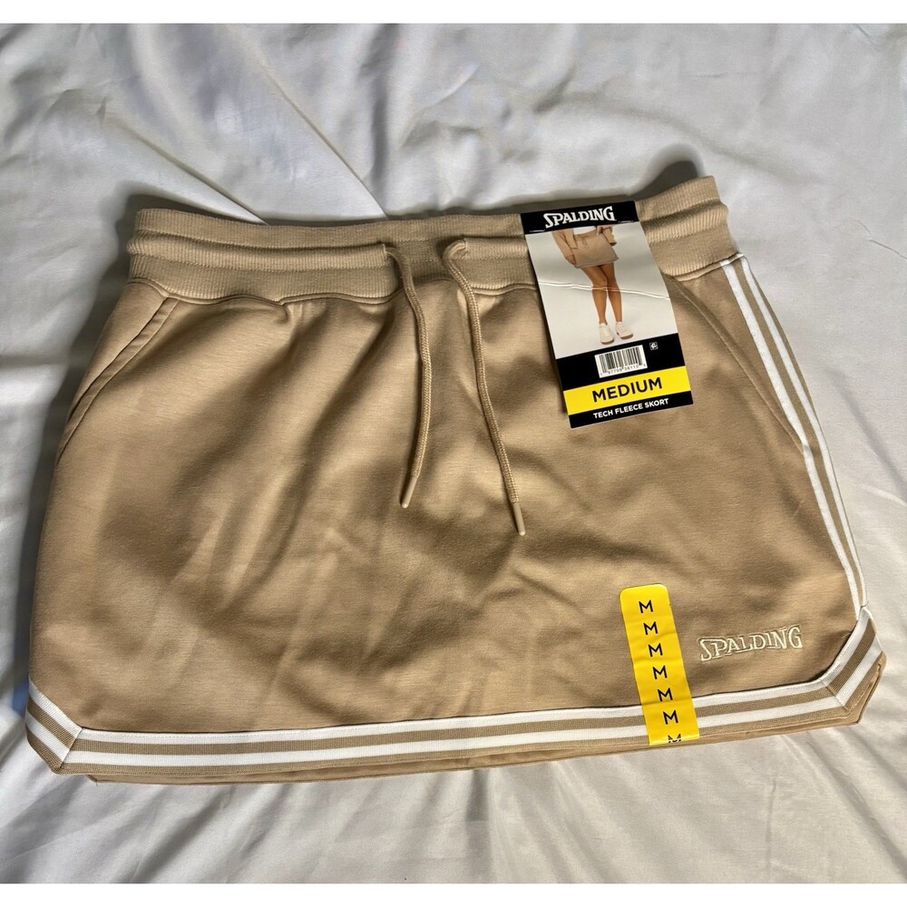 Spalding Women's Elastic Waist Side Pockets Relaxed Fit Skort Size Medium Beige